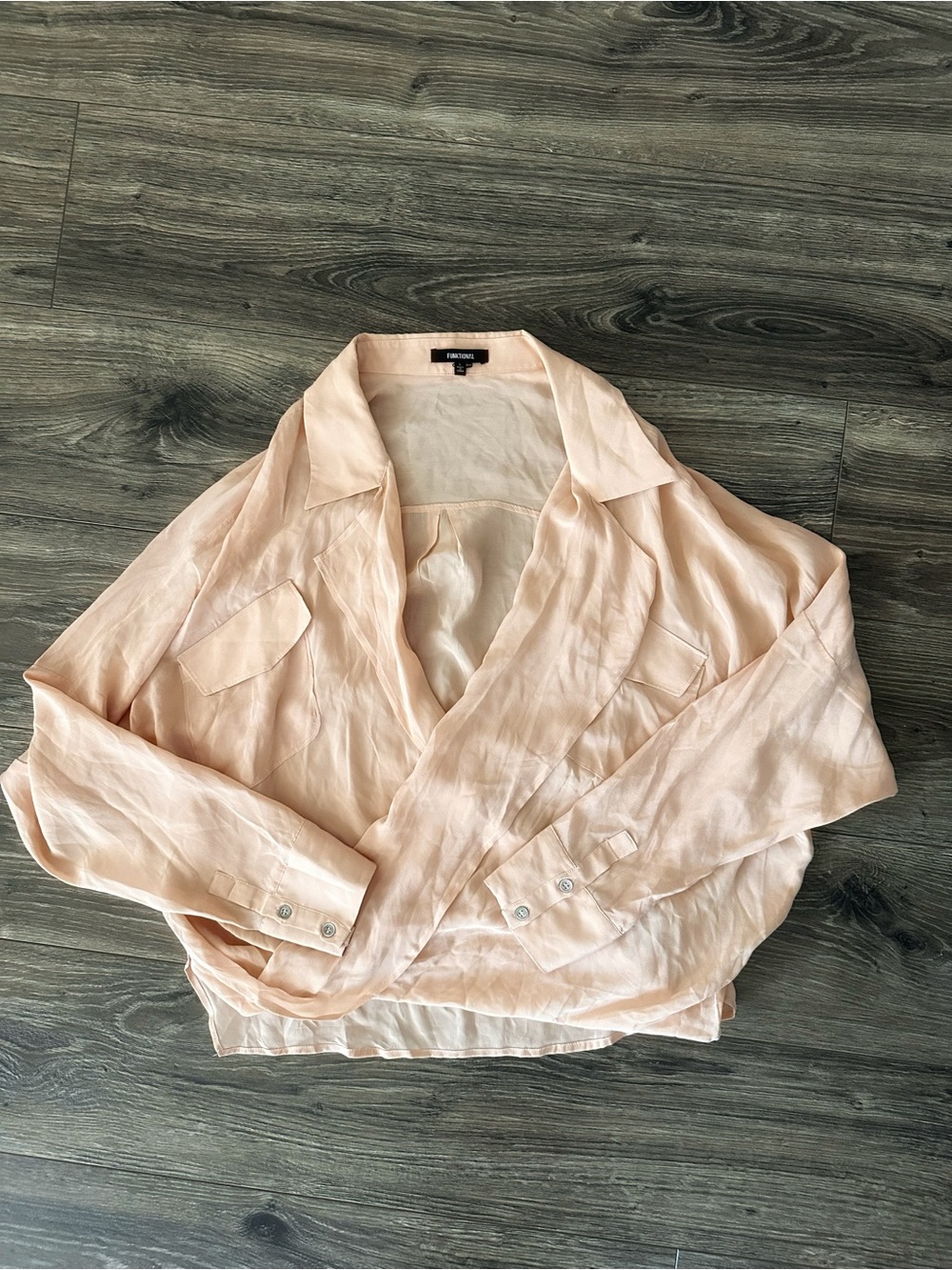Funktional Soft Peach/Pink Open-Front 100% Silk Blouse